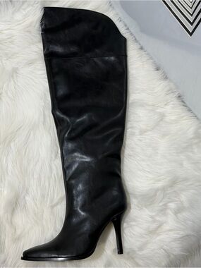 NWT! Zara Black Over-The-Knee Heeled Leather Boots Womens Size 10